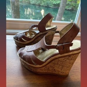 Cork high-heeled sandals